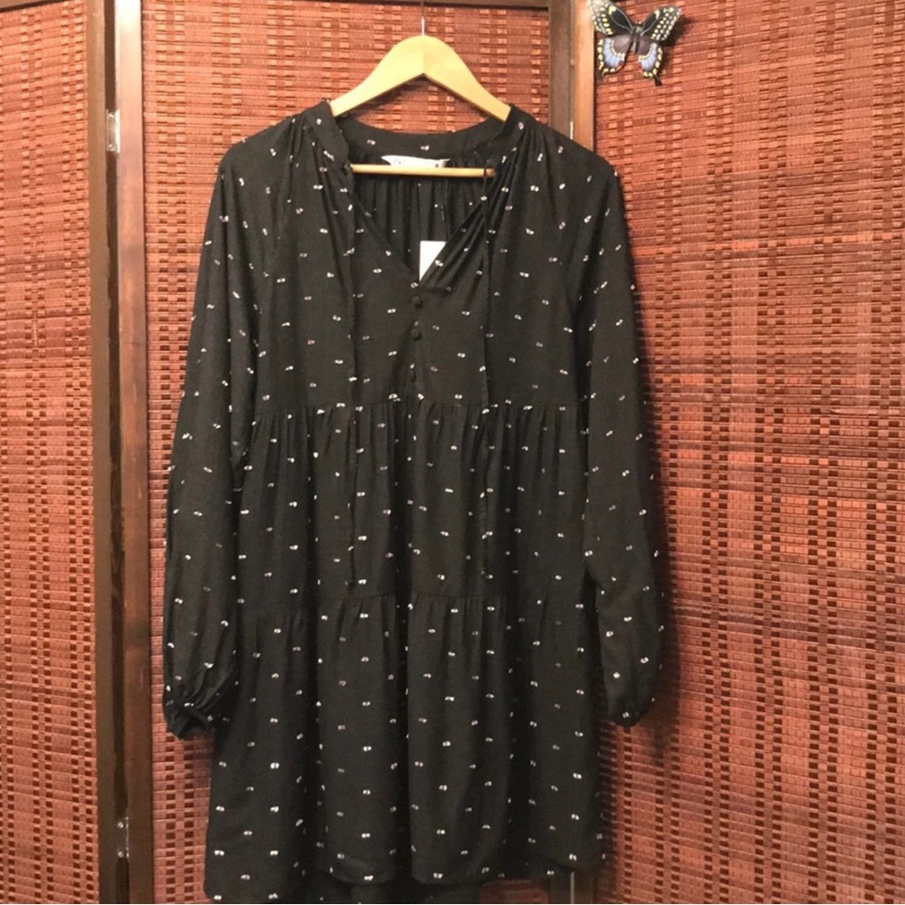 NWT ZARA Dotted Black Long Sleeve Mesh Mini Dress - Small - Picture 4 of 13